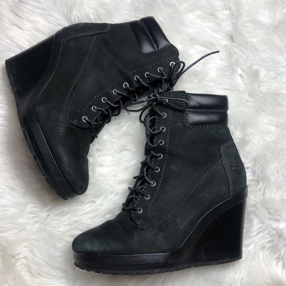 Timberland Black Wedge Lace Up Boots